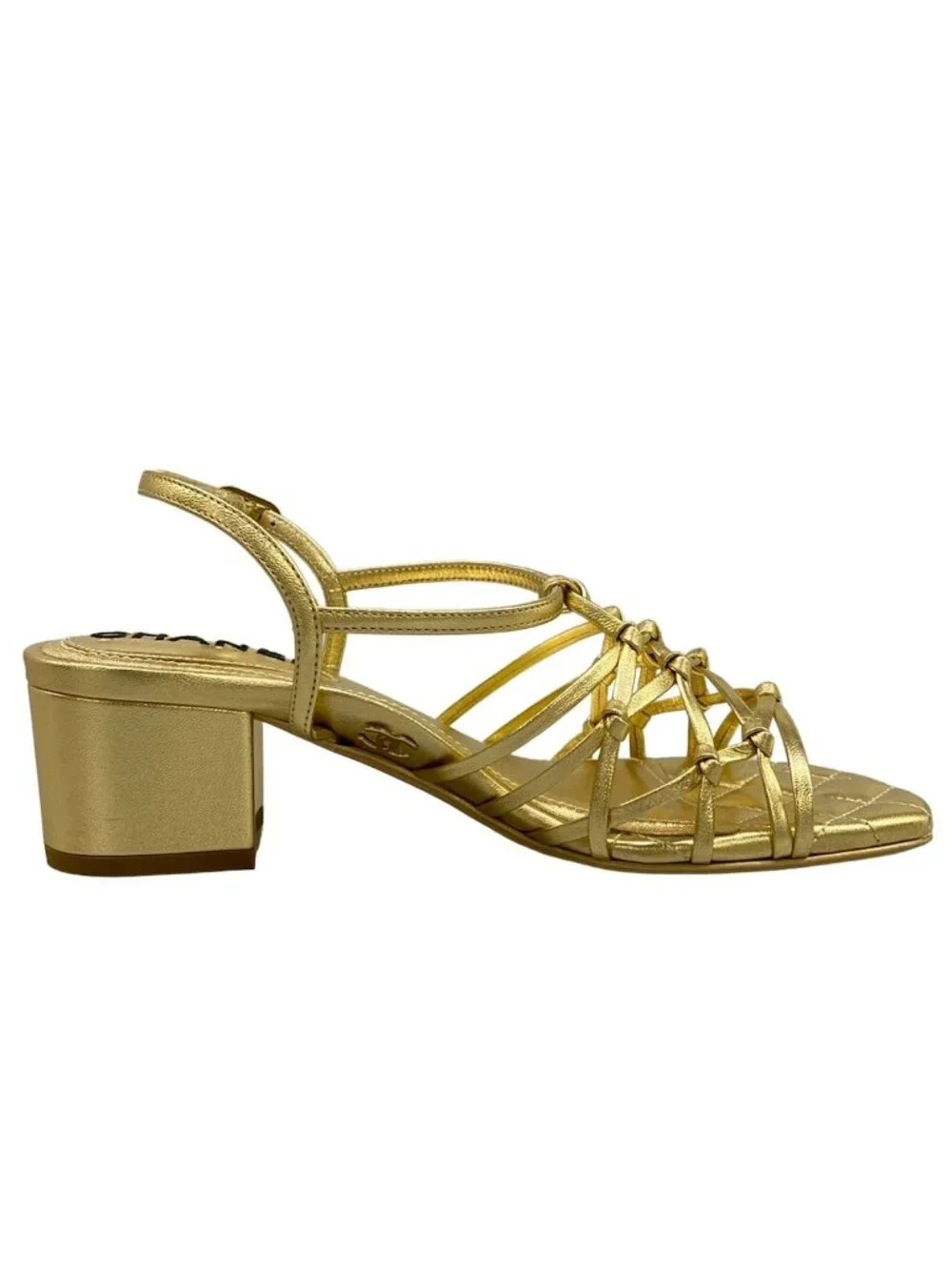 Chanel Sandals Gold CC Logo Quilted Leather